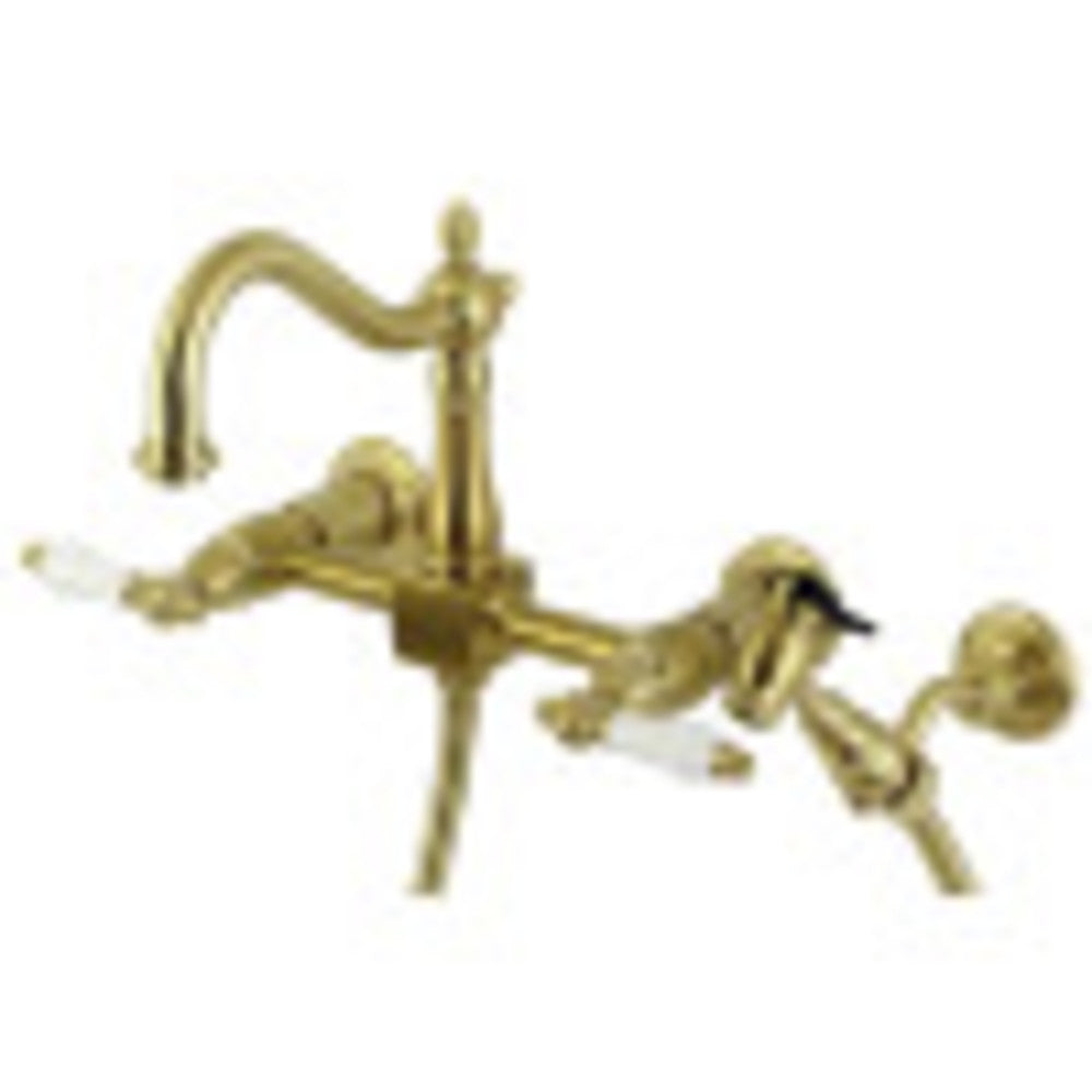 Kingston Brass KS1267PLBS Heritage Wall Mount Bridge Kitchen Faucet with Brass Sprayer, Brushed Brass - BNGBath