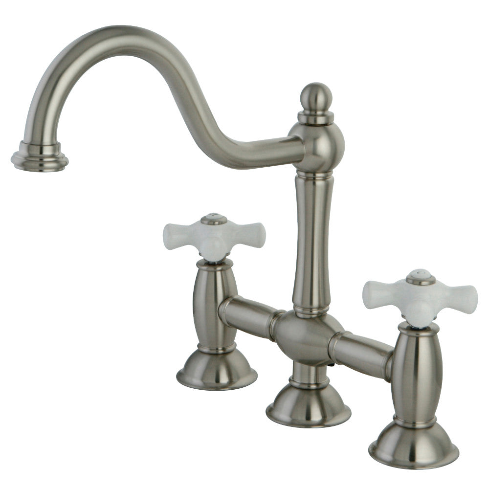 Kingston Brass KS3788PX Restoration Bridge Kitchen Faucet, Brushed Nickel - BNGBath