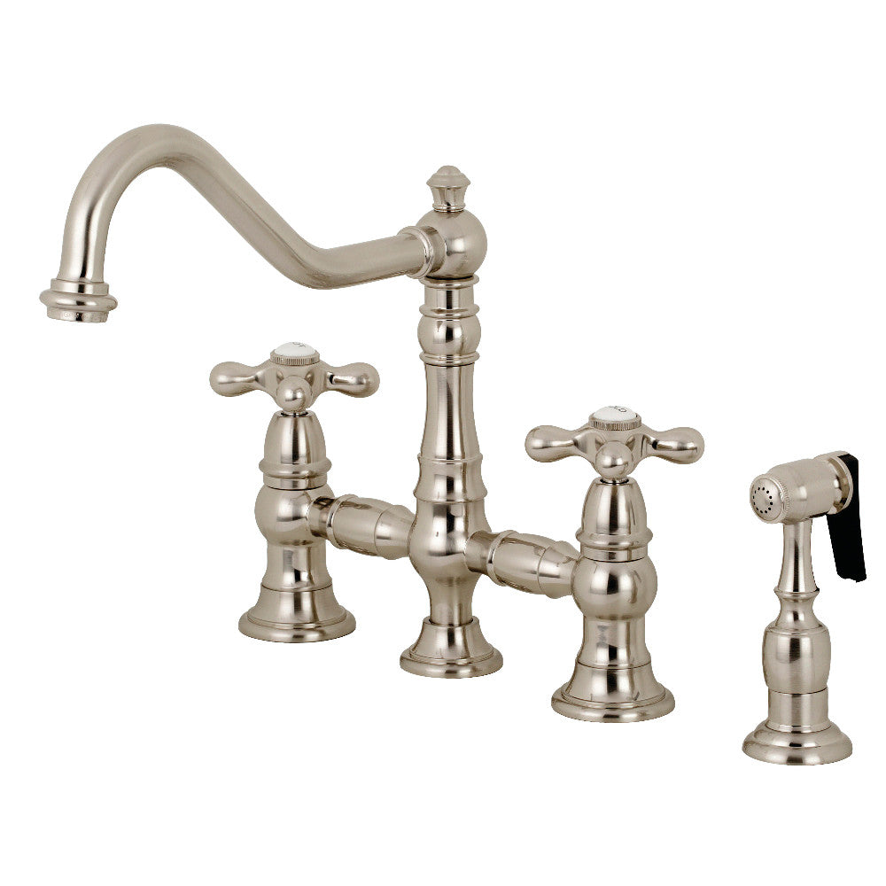 Kingston Brass KS3278AXBS Restoration 8" Bridge Kitchen Faucet with Sprayer, Brushed Nickel - BNGBath