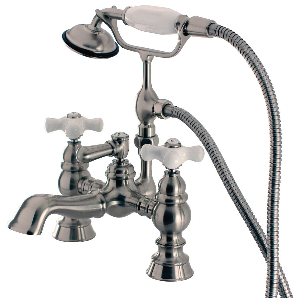 Kingston Brass CC1160T8 Vintage 7-Inch Deck Mount Tub Faucet with Hand Shower, Brushed Nickel - BNGBath