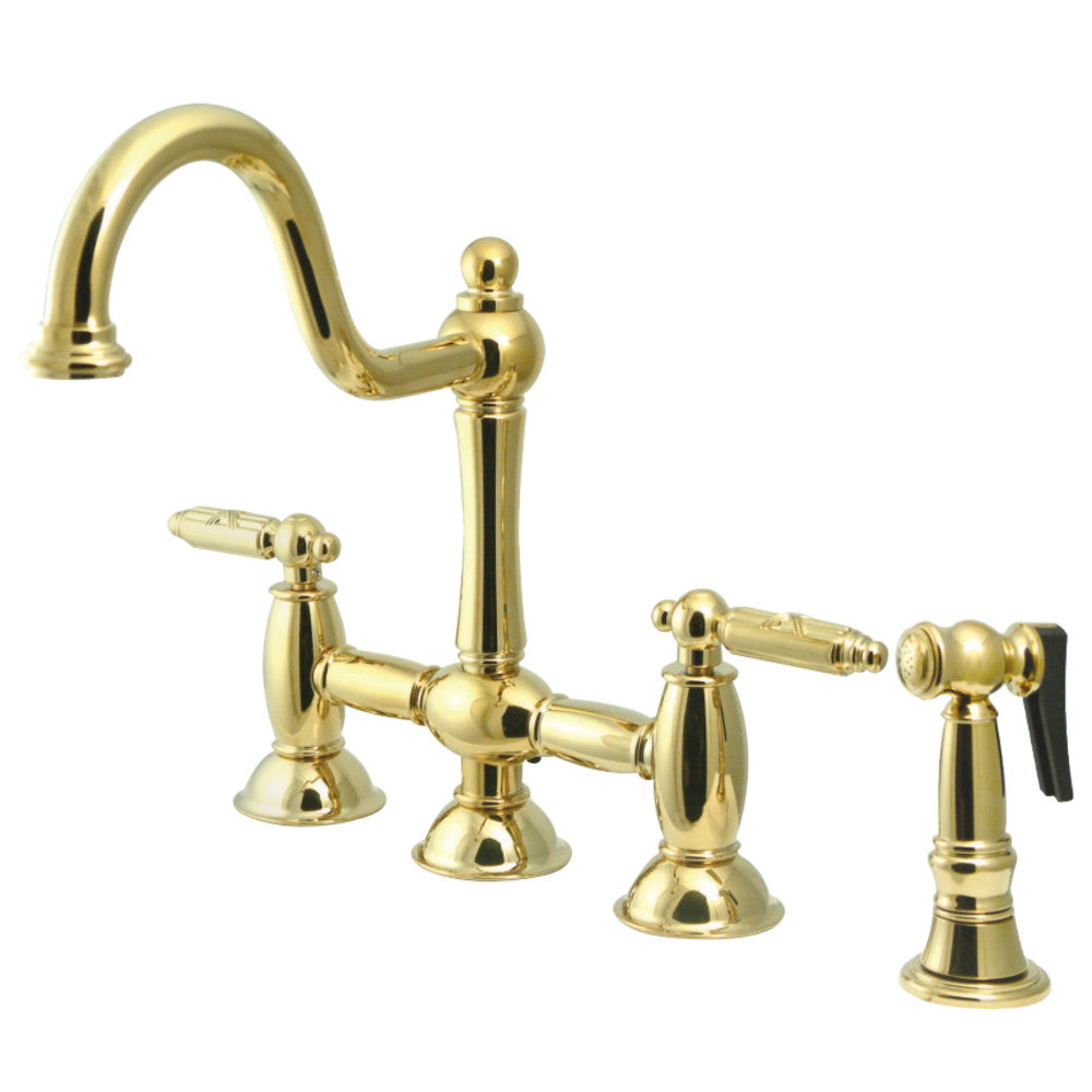 Kingston Brass KS3792GLBS Restoration Bridge Kitchen Faucet with Brass Sprayer, Polished Brass - BNGBath