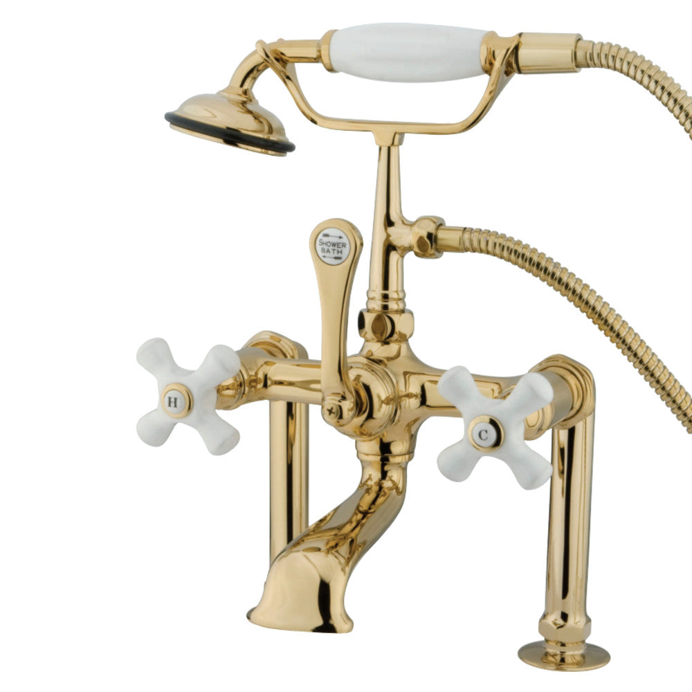 Kingston Brass CC111T2 Vintage 7-Inch Deck Mount Clawfoot Tub Faucet with Hand Shower, Polished Brass - BNGBath