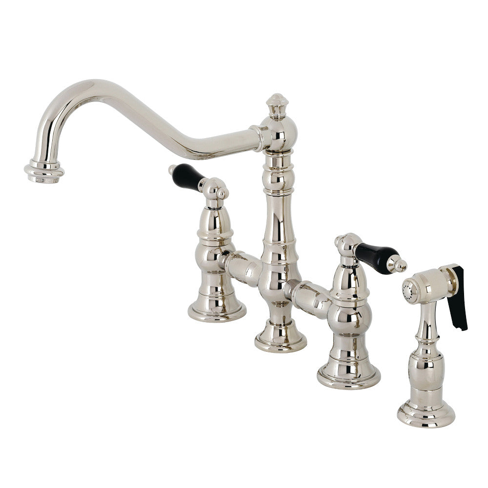 Kingston Brass KS3276PKLBS Duchess Bridge Kitchen Faucet with Brass Sprayer, Polished Nickel - BNGBath