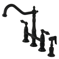 Thumbnail for Kingston Brass KS1270PKLBS Duchess Bridge Kitchen Faucet with Brass Sprayer, Matte Black - BNGBath