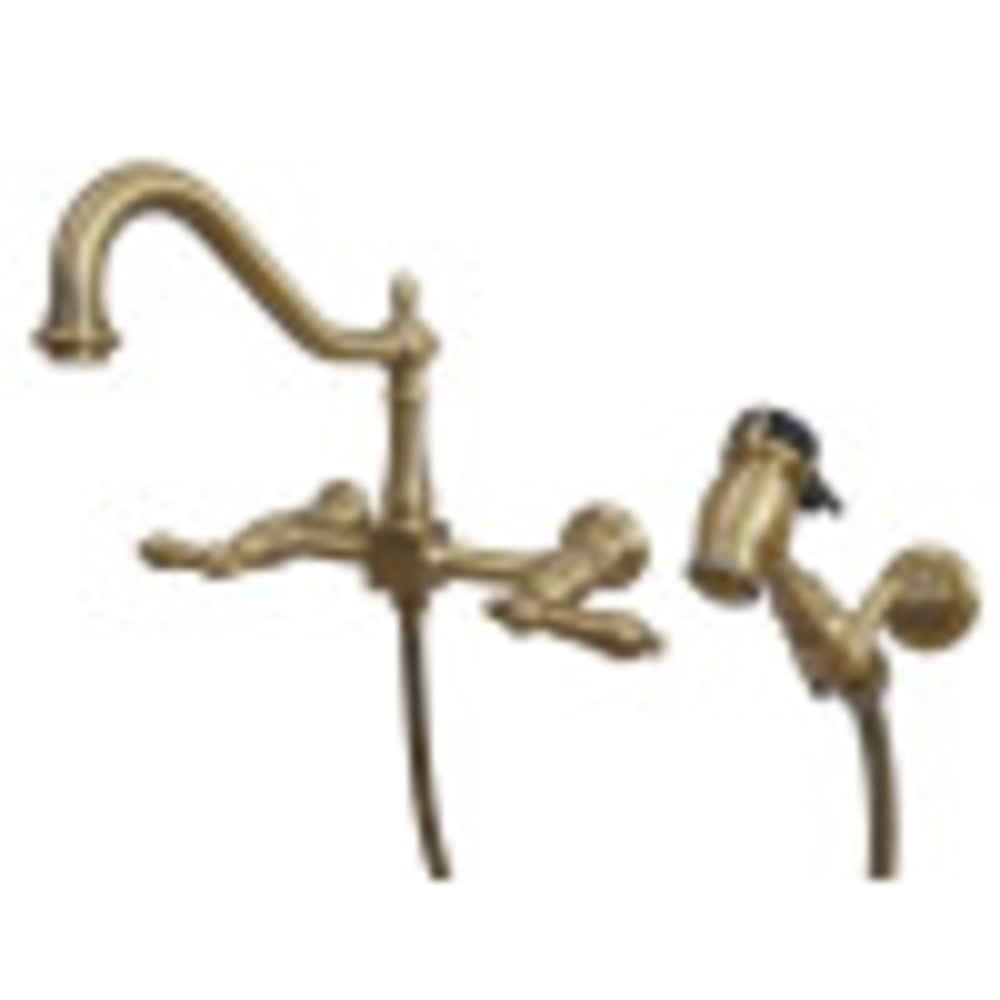 Kingston Brass KS1243ALBS Heritage Two-Handle Wall Mount Bridge Kitchen Faucet with Brass Sprayer, Antique Brass - BNGBath