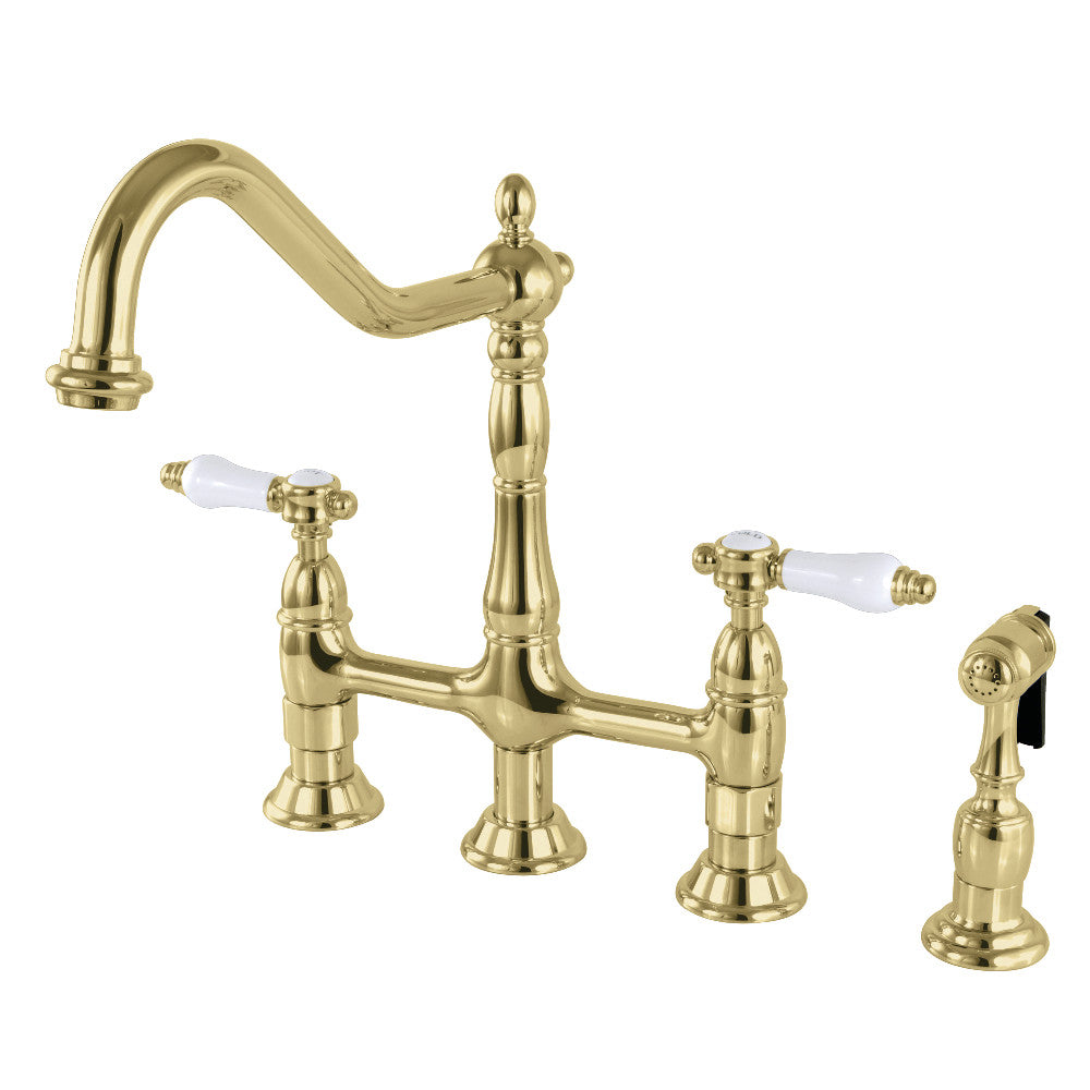 Kingston Brass KS1272BPLBS Bel-Air Bridge Kitchen Faucet with Brass Sprayer, Polished Brass - BNGBath