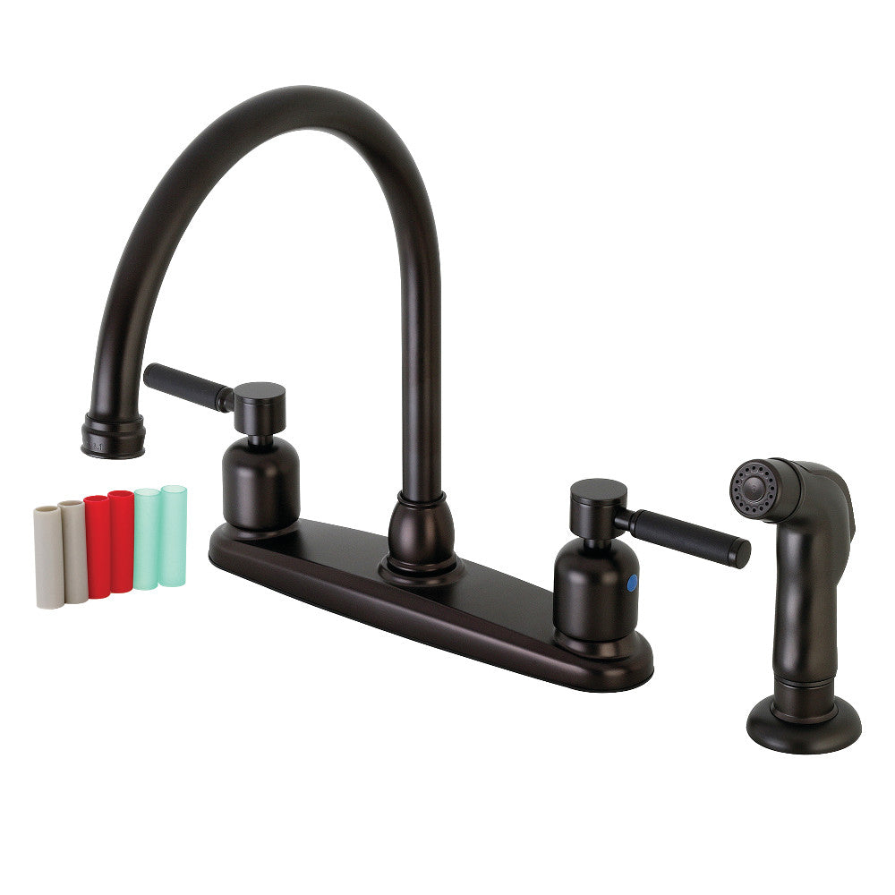 Kingston Brass FB795DKLSP Kaiser 8-Inch Centerset Kitchen Faucet with Sprayer, Oil Rubbed Bronze - BNGBath