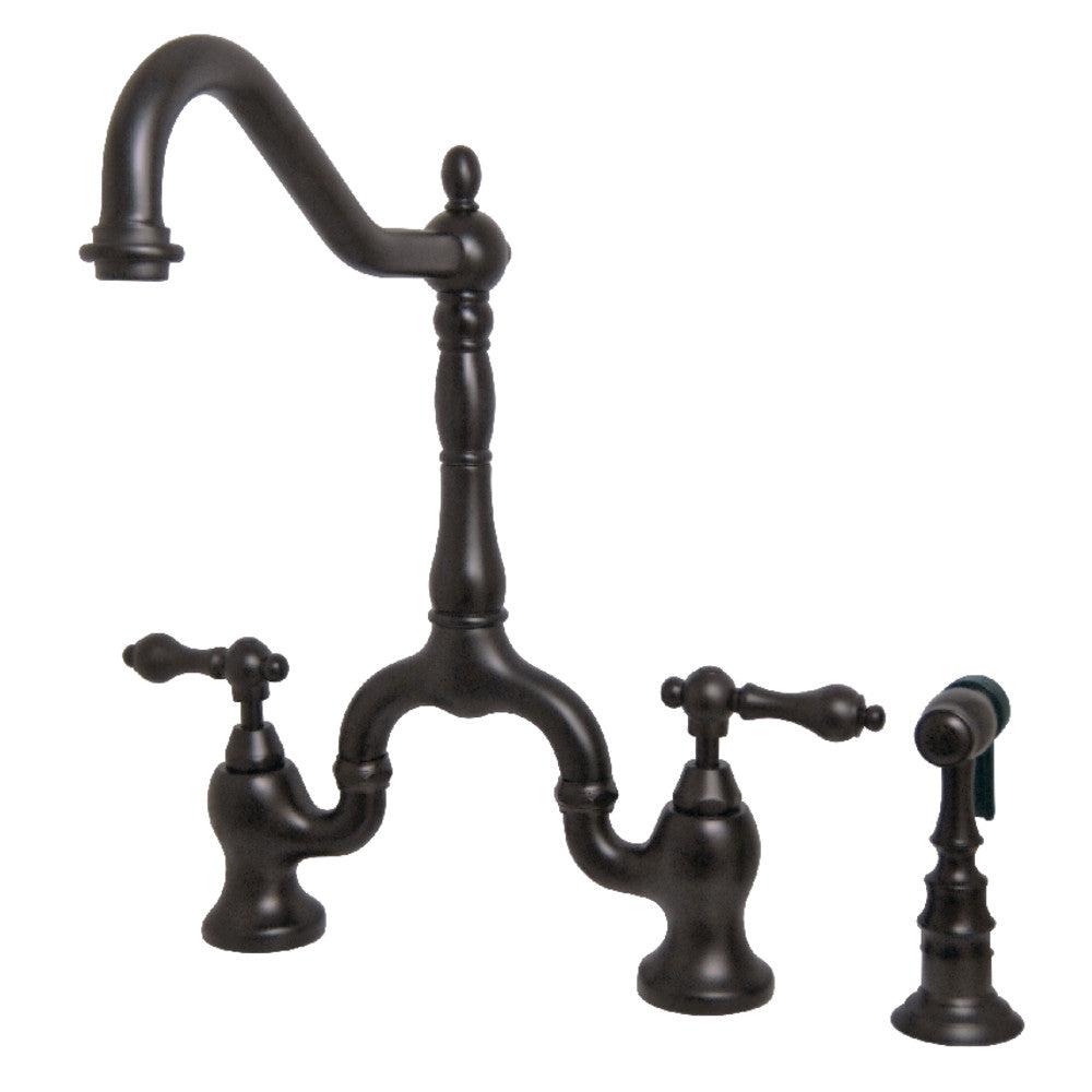 Kingston Brass KS7755ALBS English Country Kitchen Bridge Faucet with Brass Sprayer, Oil Rubbed Bronze - BNGBath