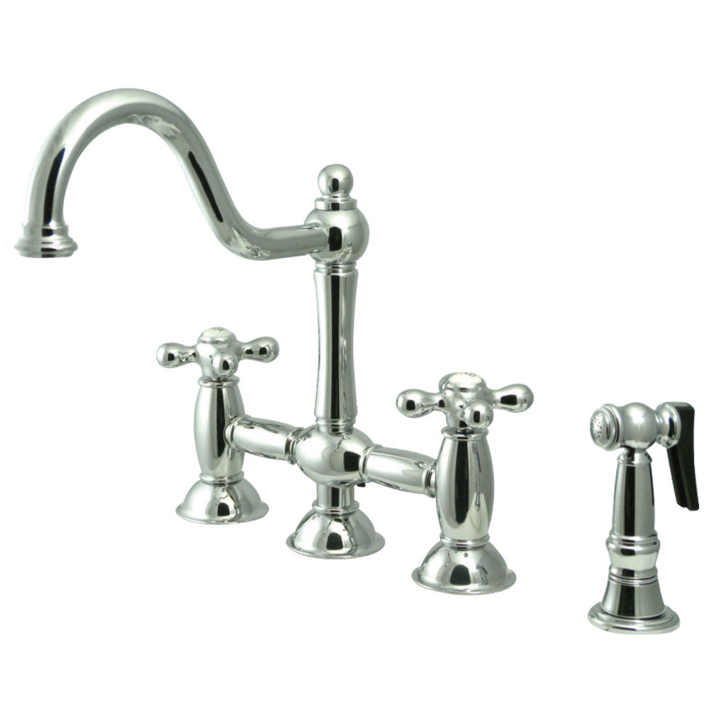 Kingston Brass KS3791AXBS Restoration Bridge Kitchen Faucet with Brass Sprayer, Polished Chrome - BNGBath