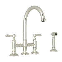 Thumbnail for ROHL San Julio Deck Mount C-Spout 3 Leg Bridge Kitchen Faucet with Sidespray - BNGBath