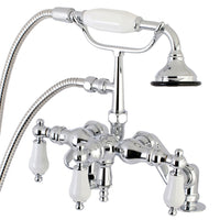 Thumbnail for Kingston Brass AE622T1 Auqa Vintage 3-3/8 Inch Adjustable Deck Mount Tub Faucet with Hand Shower, Polished Chrome - BNGBath