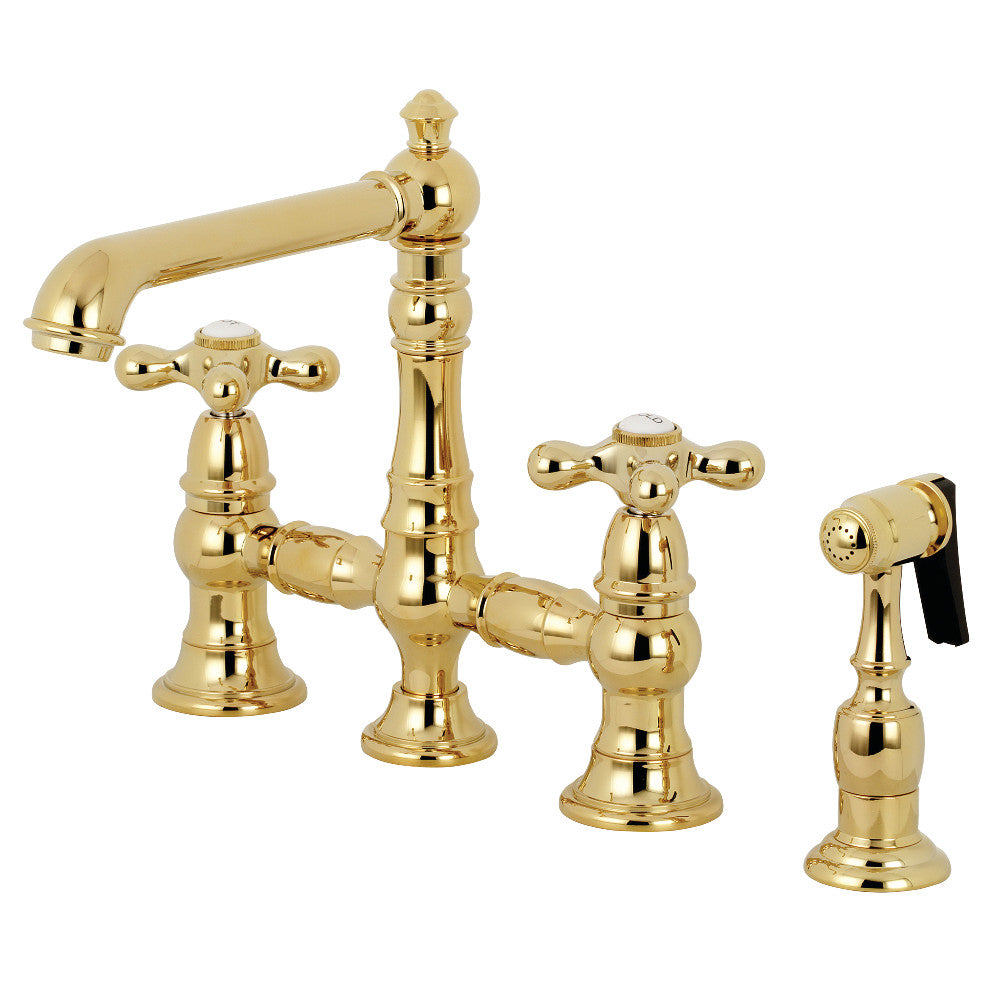 Kingston Brass KS7272AXBS English Country 8" Bridge Kitchen Faucet with Sprayer, Polished Brass - BNGBath