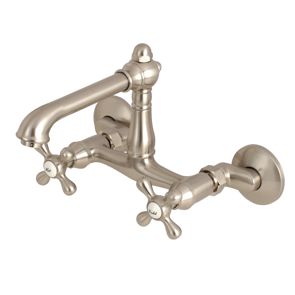 Kingston Brass English Country 6-Inch Adjustable Center Wall Mount Kitchen Faucet, Brushed Nickel - BNGBath