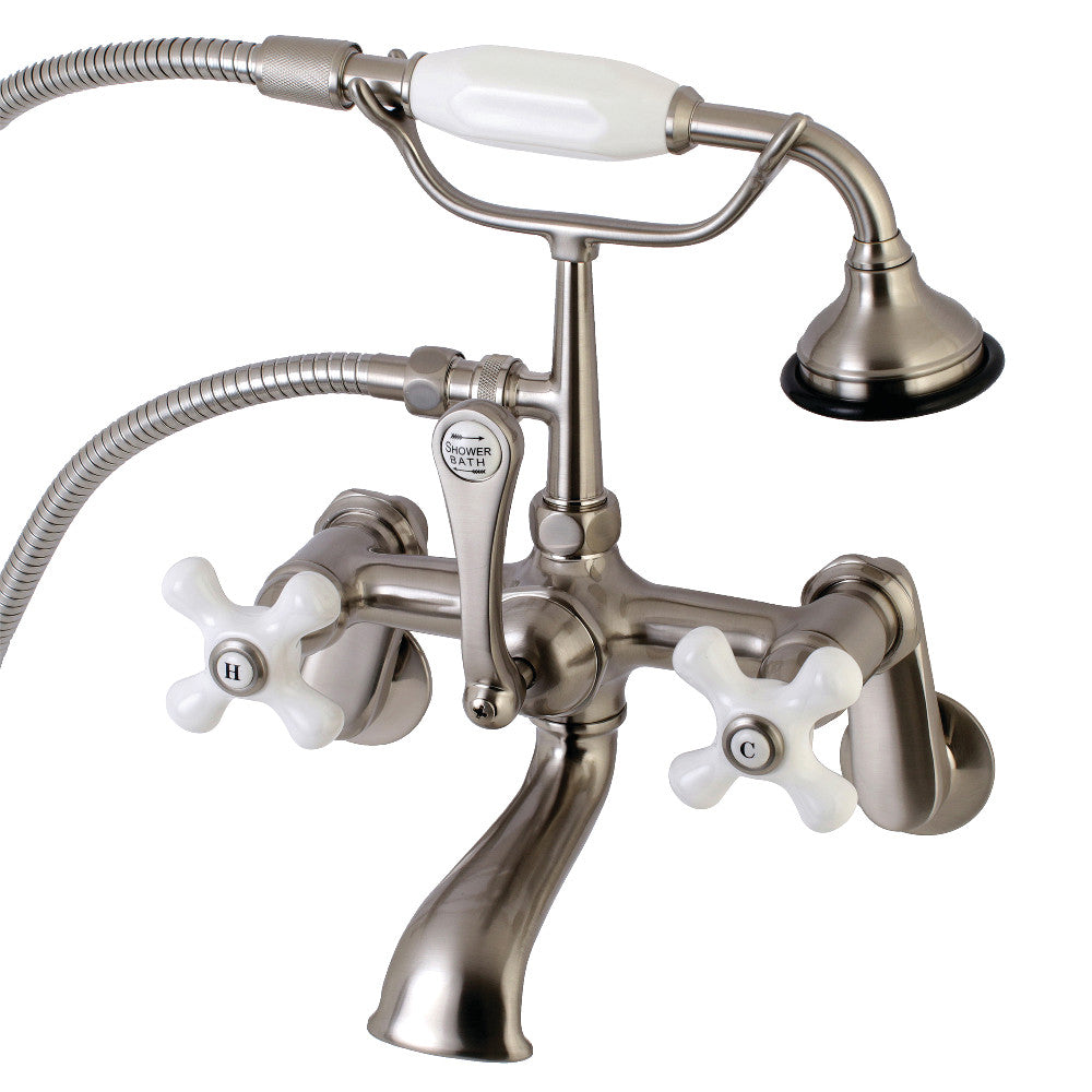 Kingston Brass AE59T8 Aqua Vintage Wall Mount Tub Faucet with Hand Shower, Brushed Nickel - BNGBath