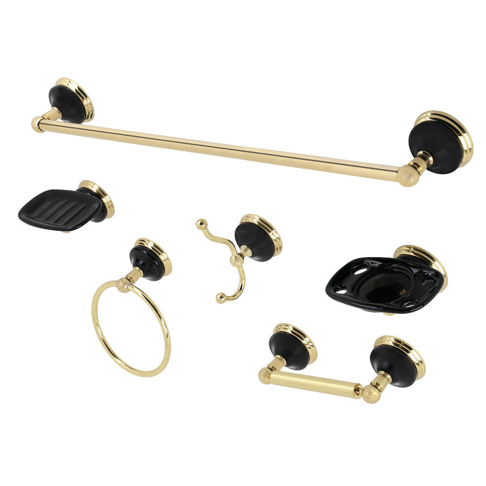 Kingston Brass BAK9110PB2 Water Onyx 6-Piece Bathroom Accessory Set, Polished Brass - BNGBath