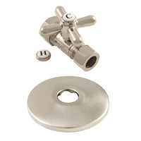 Thumbnail for Kingston Brass CC44458XK 5/8-Inch OD X 1/2-Inch OD Comp Quarter-Turn Straight Stop Valve with Flange, Brushed Nickel - BNGBath