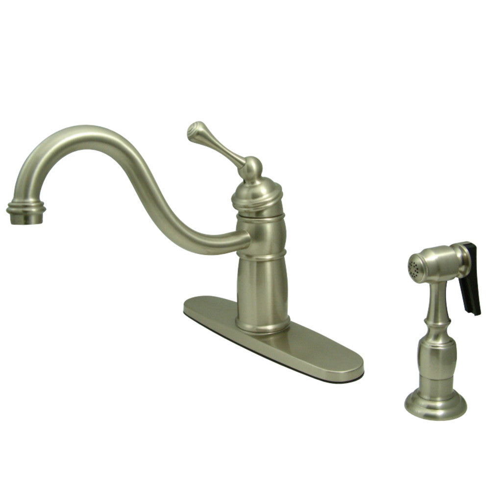 Kingston Brass KB1578BLBS Victorian Mono Block Kitchen Faucet with Brass Sprayer, Brushed Nickel - BNGBath