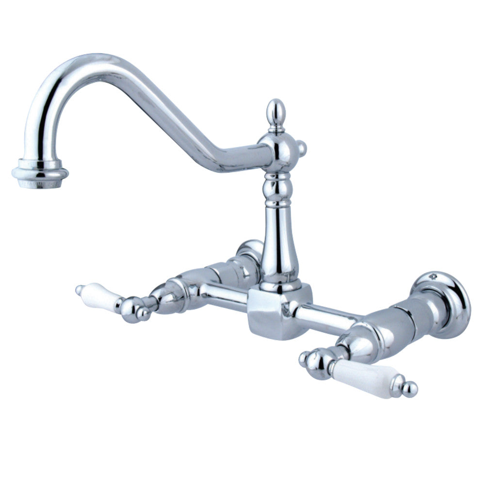 Kingston Brass KS1241PL Heritage Two-Handle Wall Mount Bridge Kitchen Faucet, Polished Chrome - BNGBath