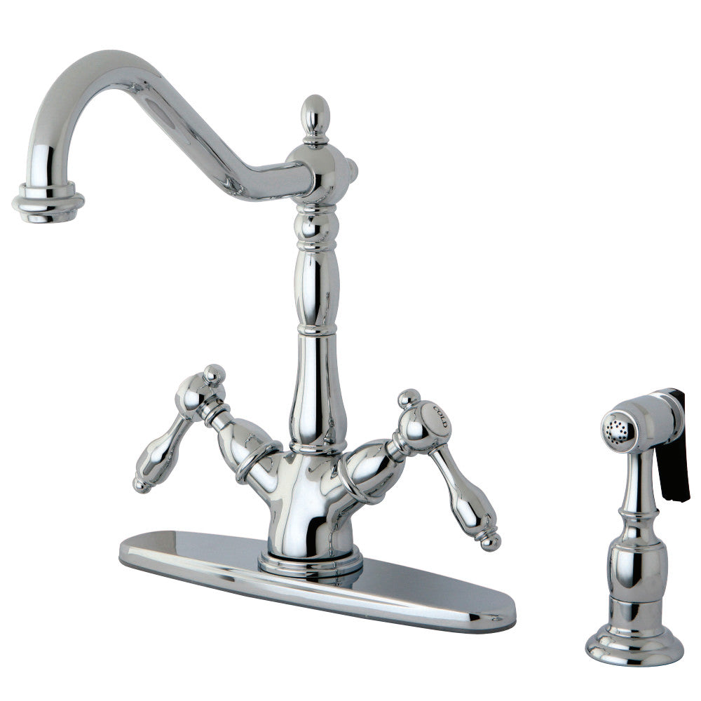 Kingston Brass KS1231TALBS Mono Deck Mount Kitchen Faucet with Brass Sprayer, Polished Chrome - BNGBath