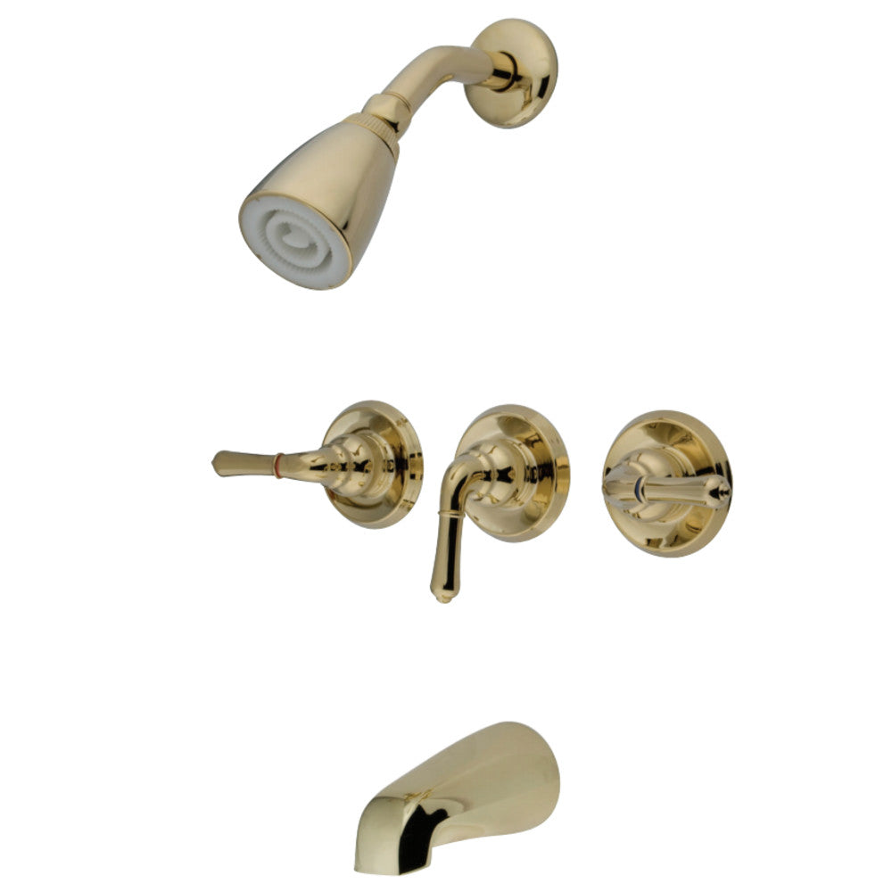 Kingston Brass KB232 Magellan Tub and Shower Faucet with 3 Handles, Polished Brass - BNGBath