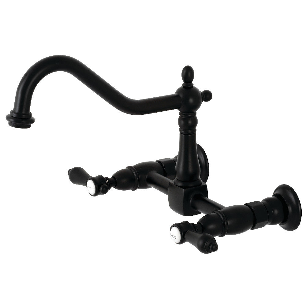 Kingston Brass KS1240BAL Heirloom Wall Mount Bridge Kitchen Faucet, Matte Black - BNGBath