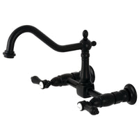 Thumbnail for Kingston Brass KS1240BAL Heirloom Wall Mount Bridge Kitchen Faucet, Matte Black - BNGBath