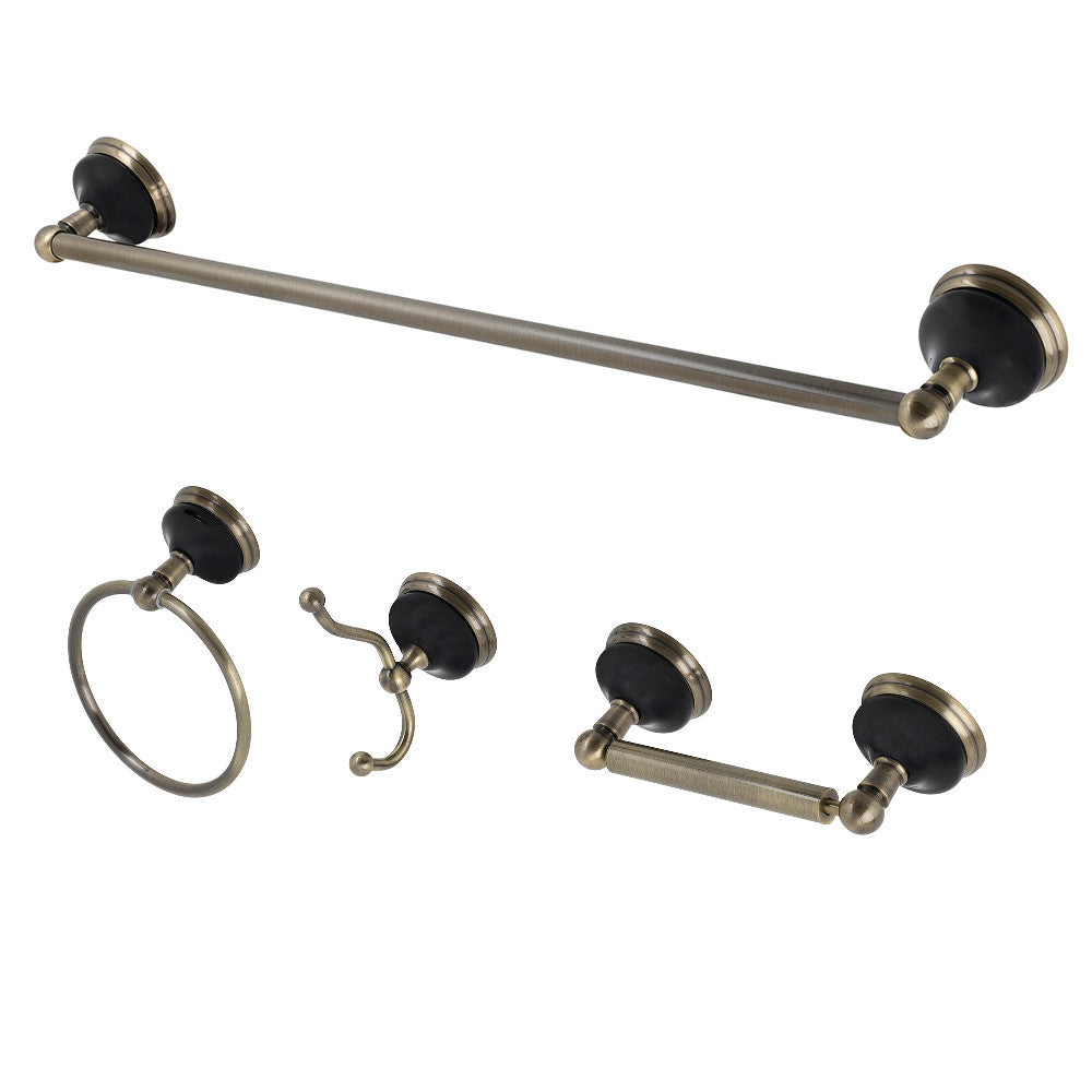 Kingston Brass BAK9112478AB Water Onyx 4-Piece Bathroom Accessory Set, Antique Brass - BNGBath