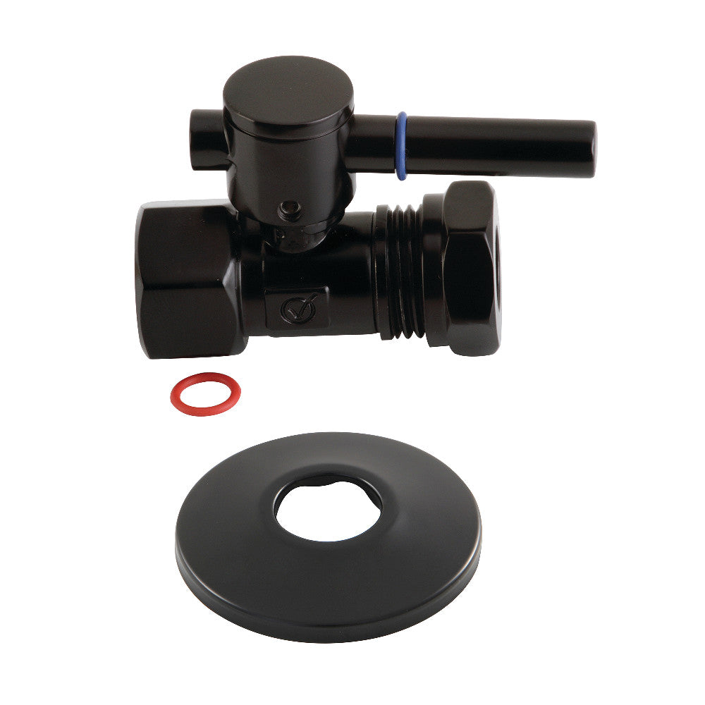 Kingston Brass CC44150DLK 1/2-Inch FIP X 1/2-Inch or 7/16-Inch Slip Joint Quarter-Turn Straight Stop Valve with Flange, Matte Black - BNGBath