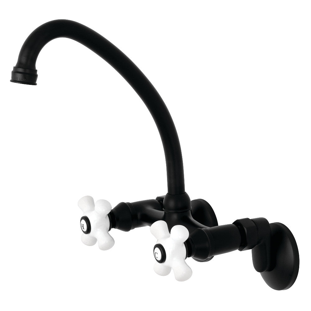 Kingston Brass KS614MB Kingston Two Handle Wall Mount Bathroom Faucet, Matte Black - BNGBath