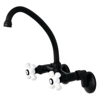 Thumbnail for Kingston Brass KS614MB Kingston Two Handle Wall Mount Bathroom Faucet, Matte Black - BNGBath