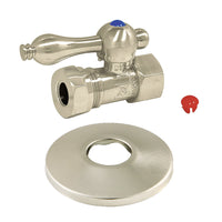 Thumbnail for Kingston Brass CC44158K 1/2-Inch FIP X 1/2-Inch or 7/16-Inch Slip Joint Quarter-Turn Straight Stop Valve with Flange, Brushed Nickel - BNGBath