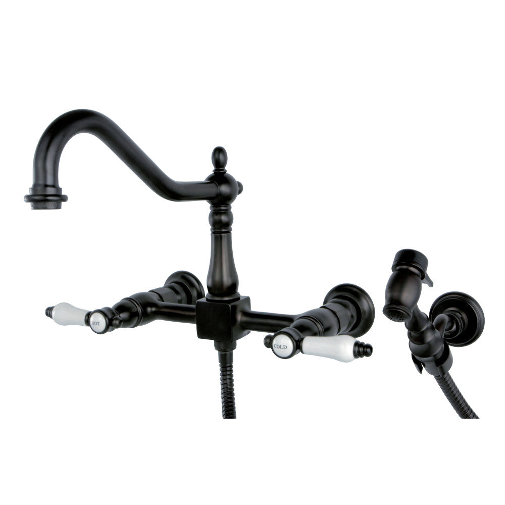 Kingston Brass KS1245BPLBS Bel-Air Wall Mount Bridge Kitchen Faucet with Brass Sprayer, Oil Rubbed Bronze - BNGBath