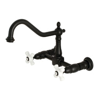 Thumbnail for Kingston Brass KS1240PX Heritage Two-Handle Wall Mount Bridge Kitchen Faucet, Matte Black - BNGBath