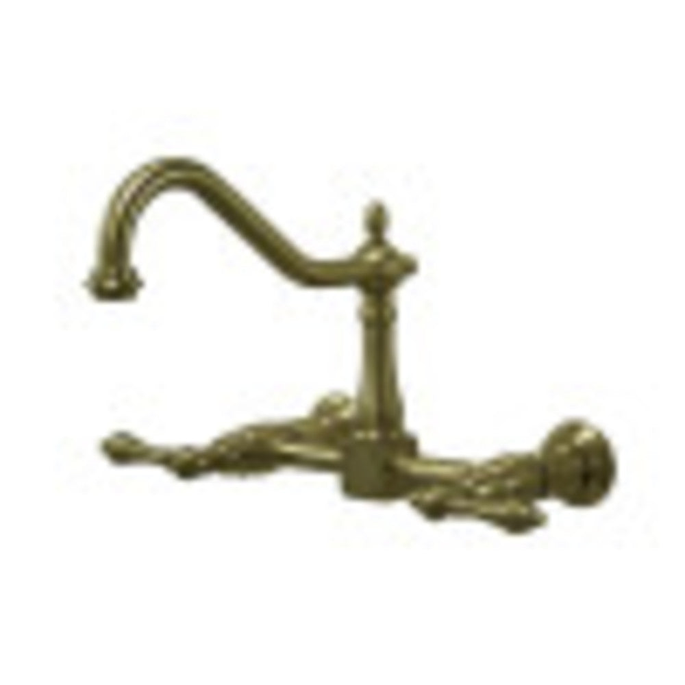 Kingston Brass KS1243AL Heritage Two-Handle Wall Mount Bridge Kitchen Faucet, Antique Brass - BNGBath