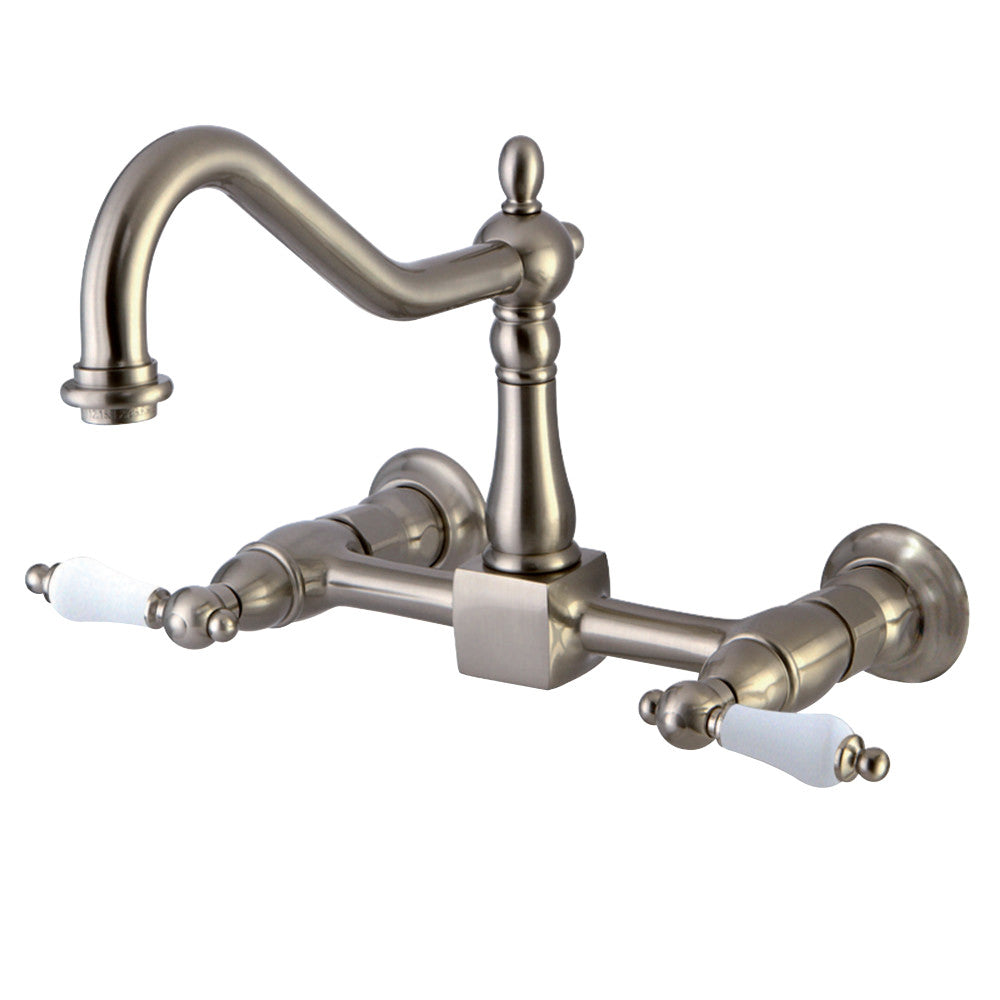 Kingston Brass KS1248PL Heritage Two-Handle Wall Mount Bridge Kitchen Faucet, Brushed Nickel - BNGBath