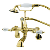 Thumbnail for Kingston Brass CC53T2 Vintage Wall Mount Clawfoot Tub Faucet with Hand Shower, Polished Brass - BNGBath