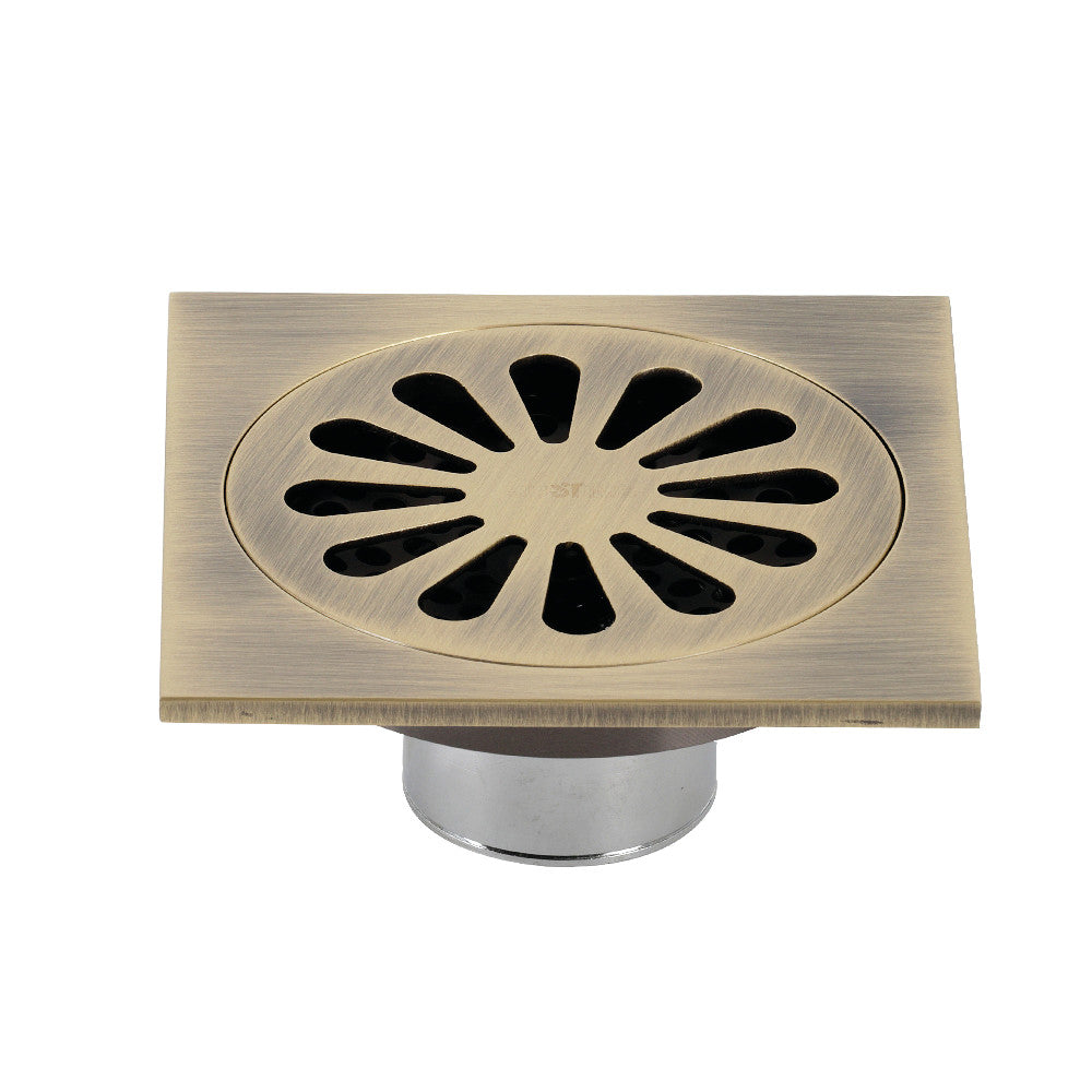 Kingston Brass BSF4161AB Watercourse Sunburst 4" Square Grid Shower Drain, Antique Brass - BNGBath