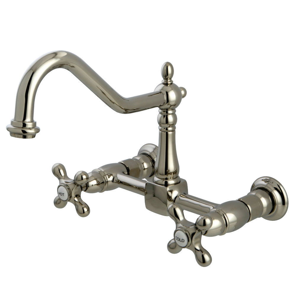 Kingston Brass KS1246AX Heritage Two-Handle Wall Mount Bridge Kitchen Faucet, Polished Nickel - BNGBath