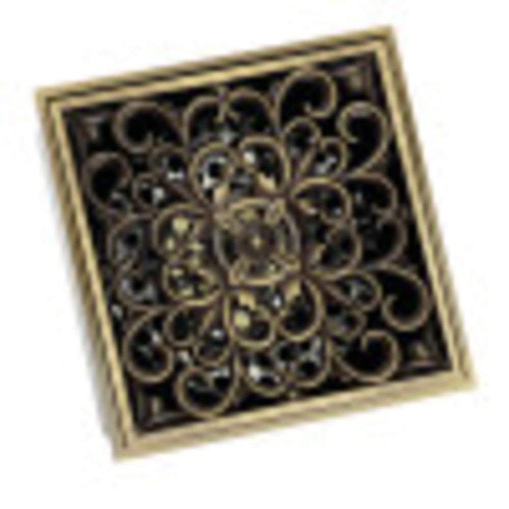 Kingston Brass BSF9771AB Watercourse Scroll 4" Square Grid Shower Drain, Antique Brass - BNGBath