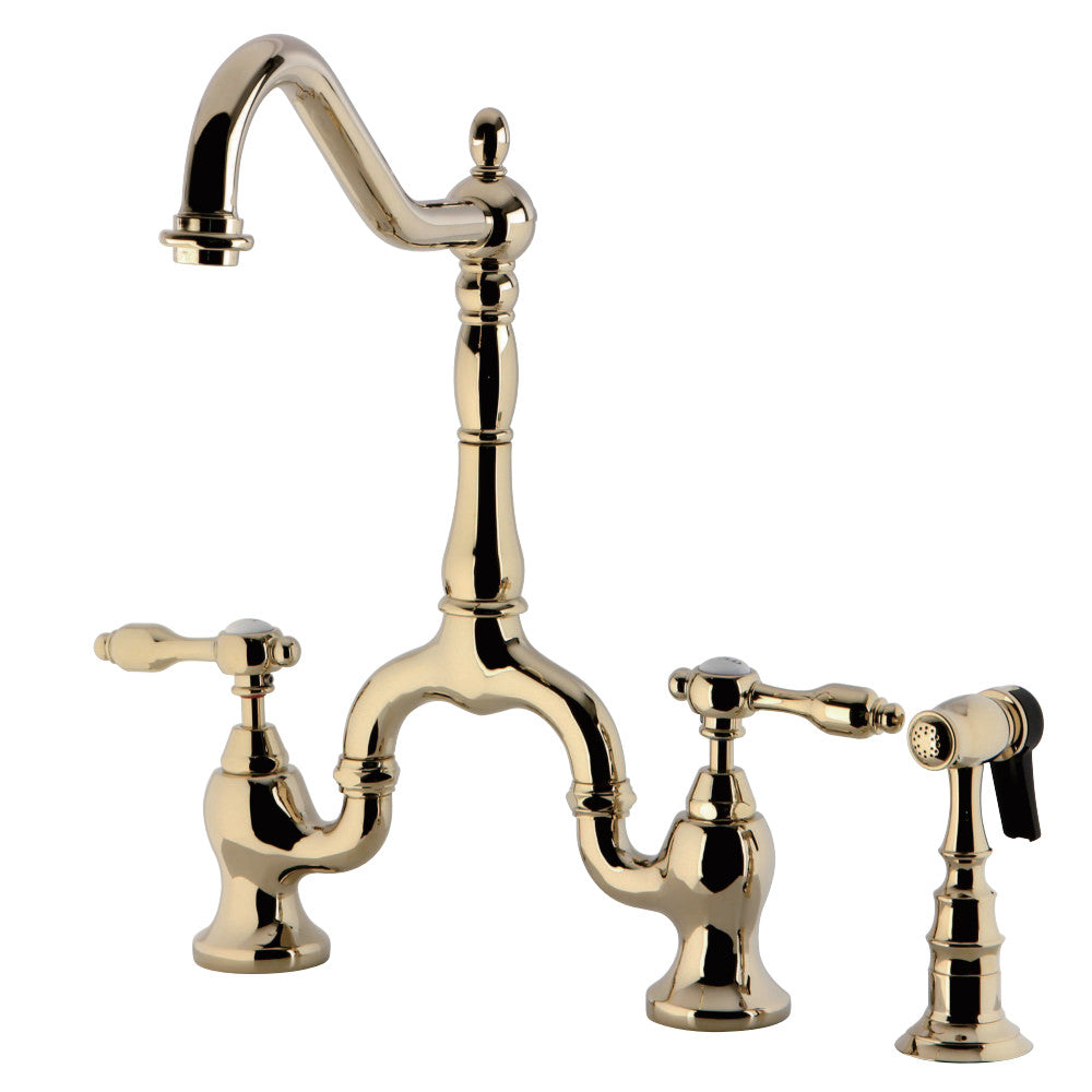 Kingston Brass KS7752TALBS Tudor Bridge Kitchen Faucet with Brass Sprayer, Polished Brass - BNGBath