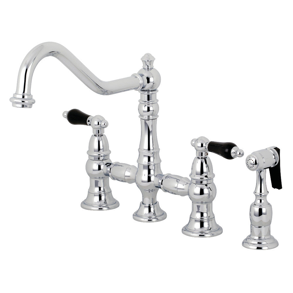 Kingston Brass KS3271PKLBS Duchess Bridge Kitchen Faucet with Brass Sprayer, Polished Chrome - BNGBath