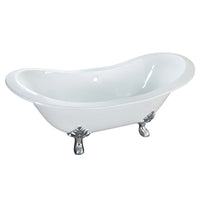 Thumbnail for Aqua Eden VCTNDS6130NC1 61-Inch Cast Iron Double Slipper Clawfoot Tub (No Faucet Drillings), White/Polished Chrome - BNGBath