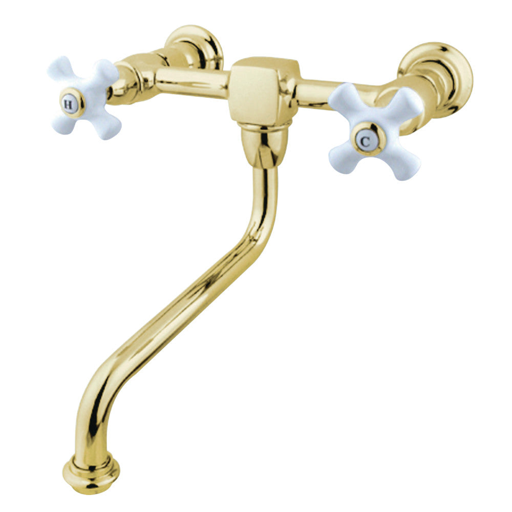 Kingston Brass KS1212PX Heritage Wall Mount Bathroom Faucet, Polished Brass - BNGBath