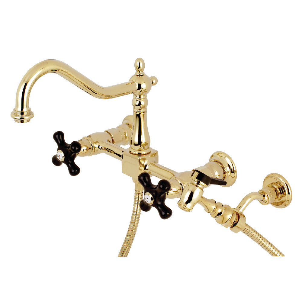 Kingston Brass KS1242PKXBS Duchess Wall Mount Bridge Kitchen Faucet with Brass Sprayer, Polished Brass - BNGBath