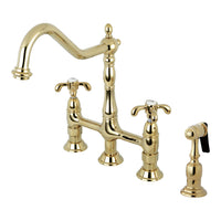 Thumbnail for Kingston Brass KS1272TXBS French Country Bridge Kitchen Faucet with Brass Sprayer, Polished Brass - BNGBath