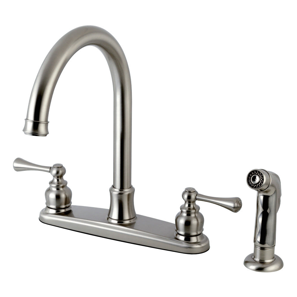 Kingston Brass FB7798BLSP Vintage 8-Inch Centerset Kitchen Faucet with Sprayer, Brushed Nickel - BNGBath