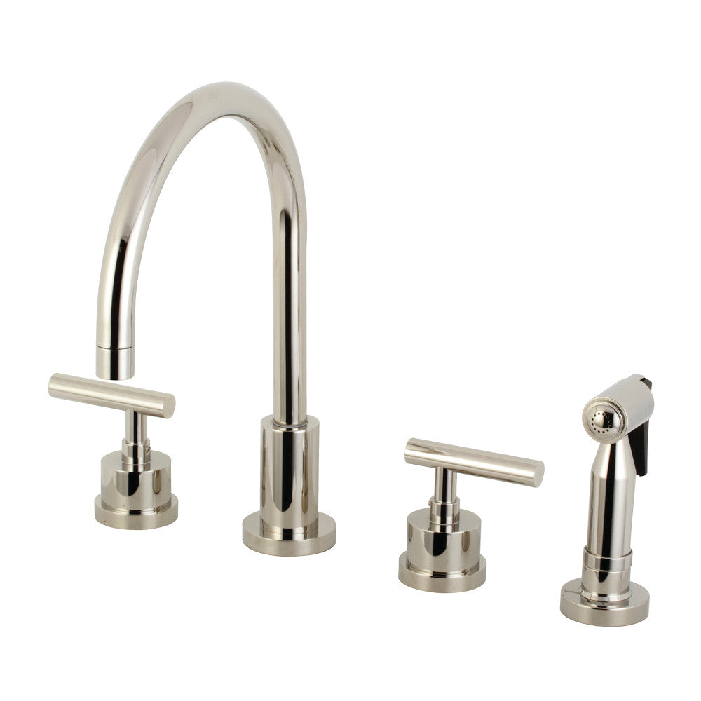 Kingston Brass KS8726CMLBS Manhattan 8-Inch Widespread Kitchen Faucet with Brass Sprayer, Polished Nickel - BNGBath