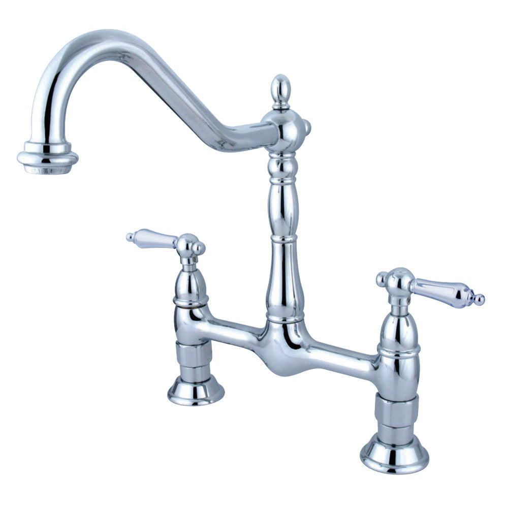 Kingston Brass KS1171AL Heritage Bridge Kitchen Faucet, Polished Chrome - BNGBath