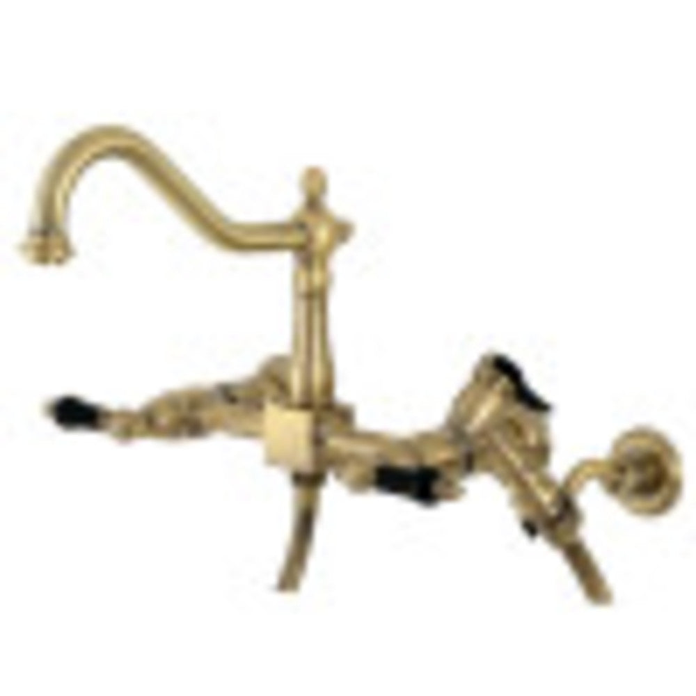 Kingston Brass KS1243PKLBS Duchess Two-Handle Wall Mount Bridge Kitchen Faucet with Brass Sprayer, Antique Brass - BNGBath