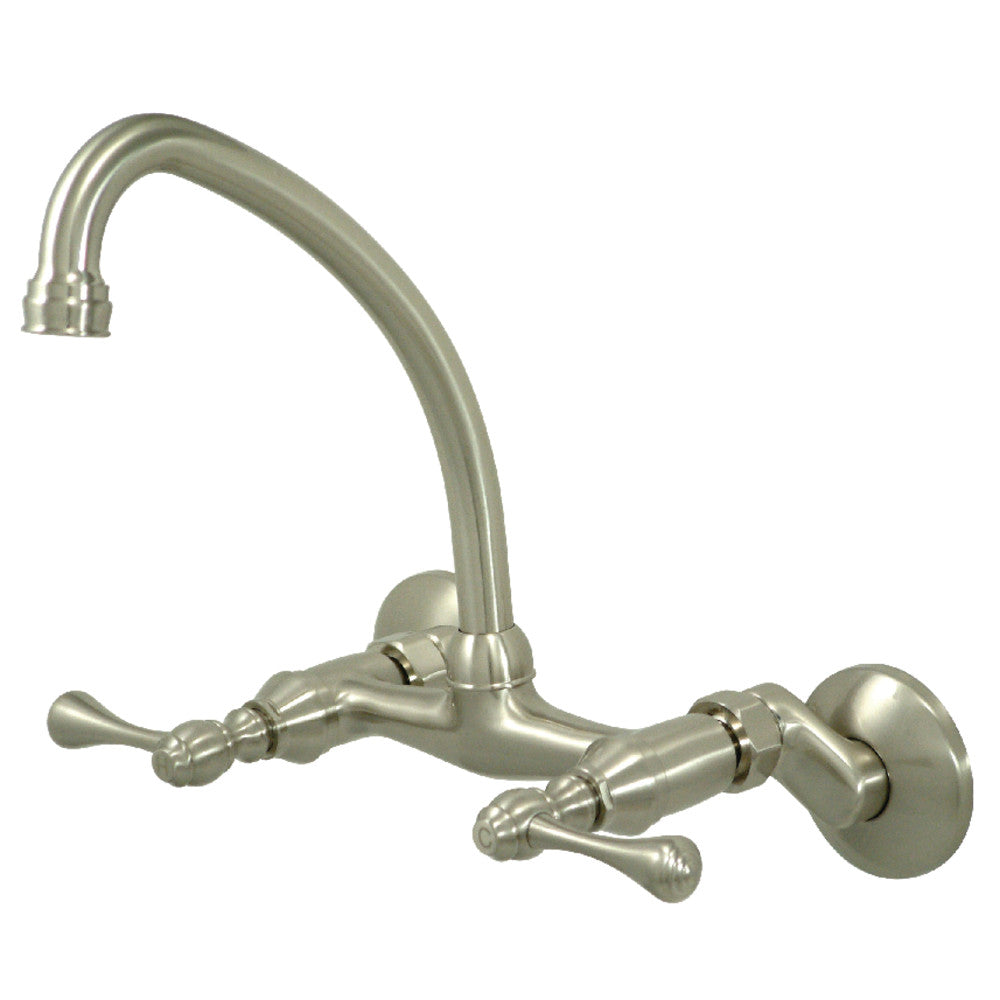 Kingston Brass KS314SN Kingston Two Handle Wall Mount Kitchen Faucet, Brushed Nickel - BNGBath